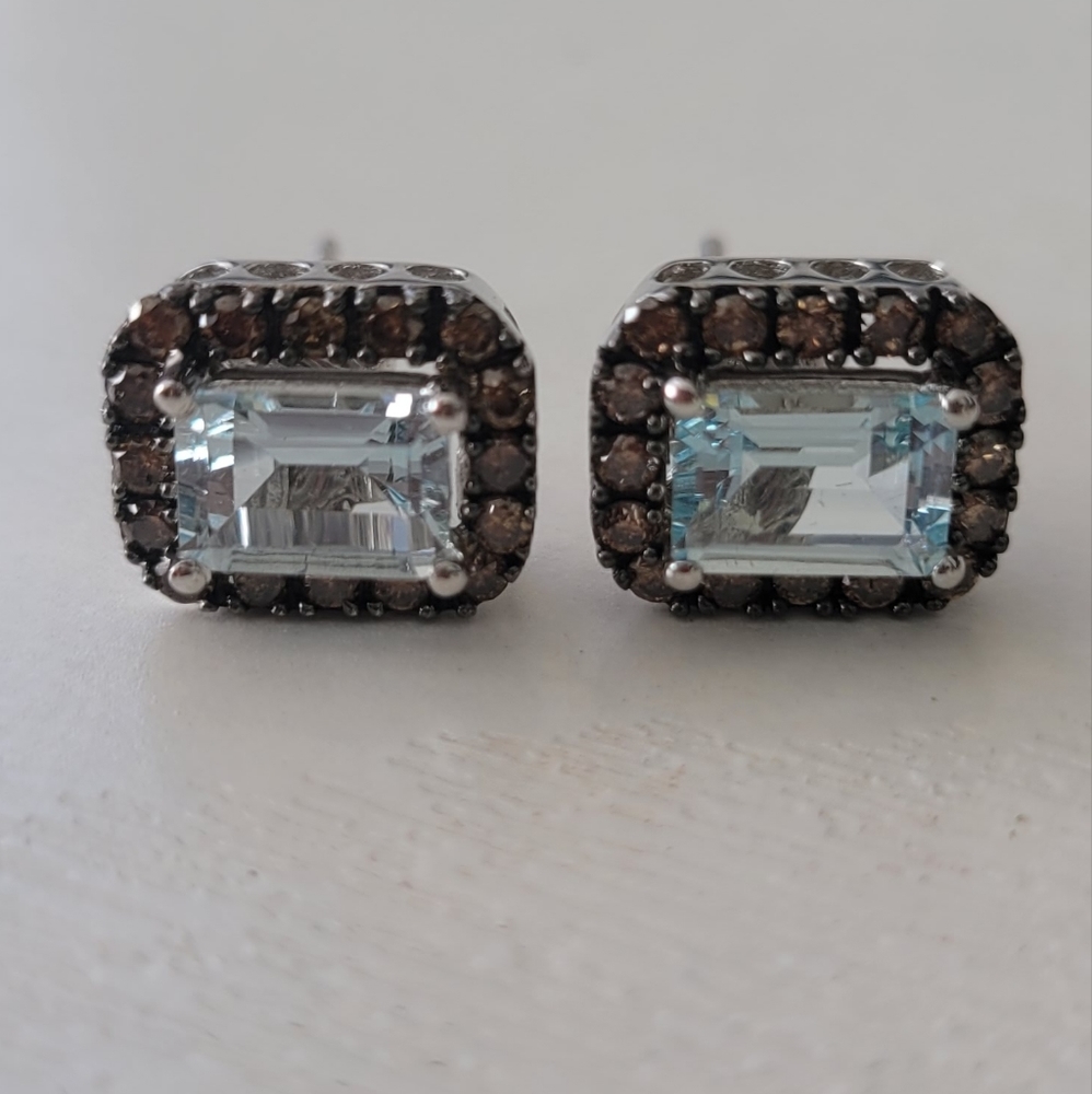 14k Aquamarine and Diamond Earrings